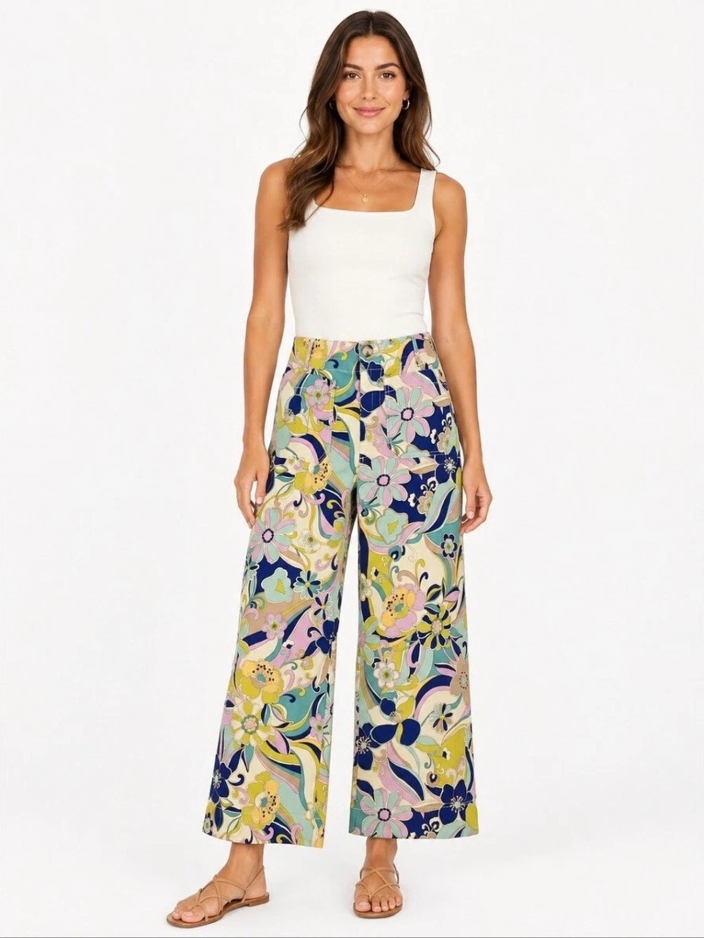 Anthropologie Maeve The Colette Cropped Wide Floral Retro Pants.
